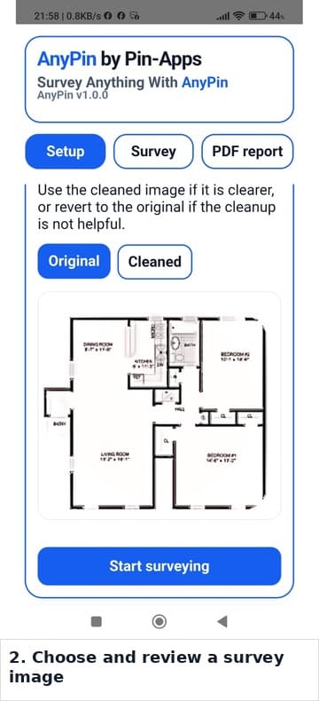 AnyPin screen for choosing and reviewing a survey image.