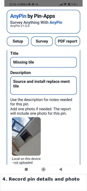 AnyPin pin record showing details and a photograph.